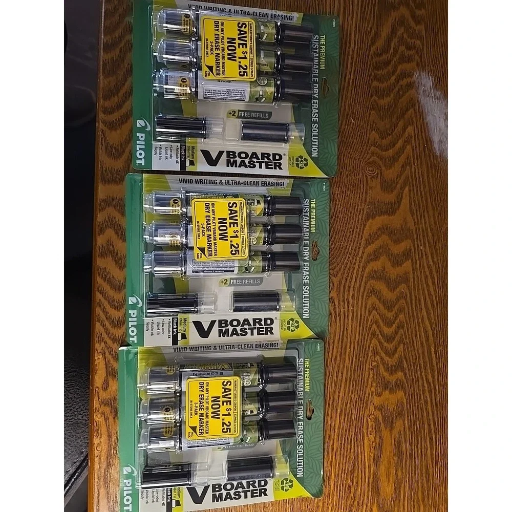 Pilot‎ V Board Master Refillable Dry Erase Marker Medium Tip Black. 3 Packs  New